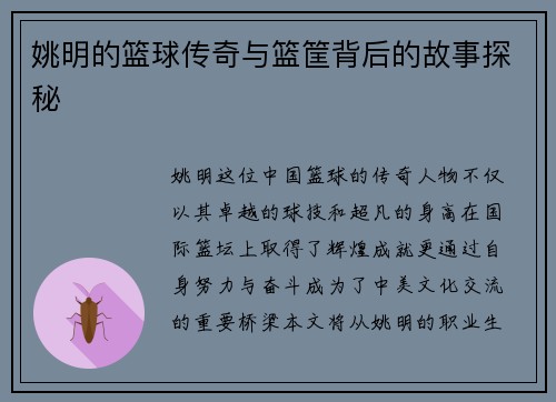 姚明的篮球传奇与篮筐背后的故事探秘